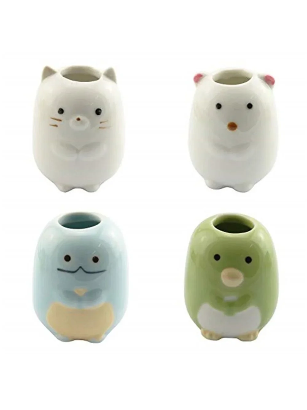 Ceramic Animal Toothbrush Holder 4 Set Bathroom Toothpick Cotton Swab Organizer